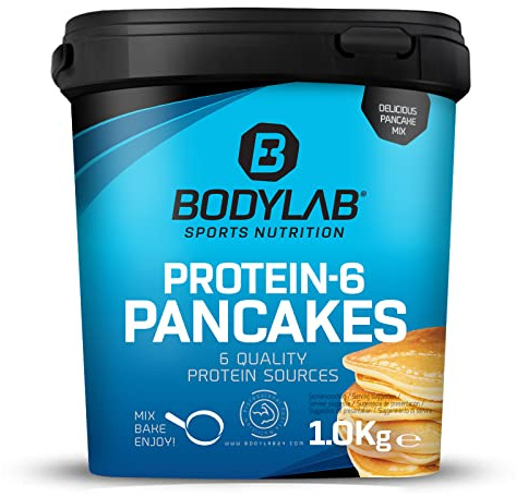 Protein Pancake Mix Bodylab24 Protein-6 Pancakes Double Chocolate 1kg, Pfannkuchen Pulver mit fast 60% Eiweiß, Mehrkomponenten Protein Pulver
