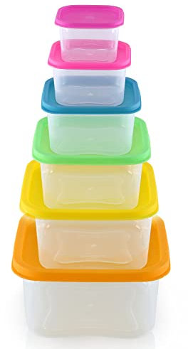 Herzberg Set di scatole di conservazione Alimentari 6 Pezzi HGSFS6N1 Alimenti HGSFS6N1-contenitore cubico-Design impilabile-Maniglia di Trasporto-Plastica-Senza BPA, Sconosciuto