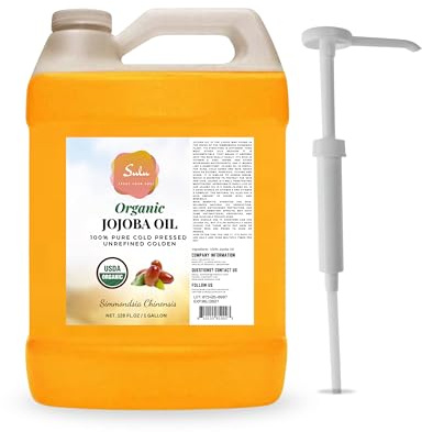 SULU Certified Organic Cold Pressed Unrefined Raw Uncut Golden Jojoba Oil- 1 Gallon/128 fluid ounces
