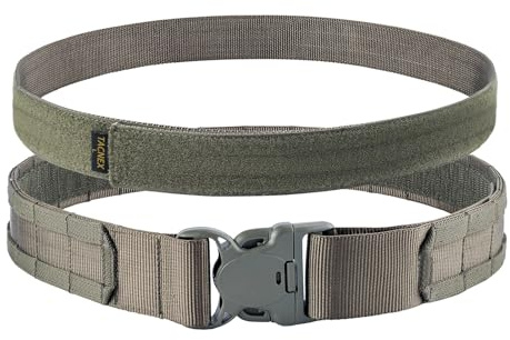 TACNEX 2 MOLLE Battle Belt Tactical Duty Gun Belt with 1.5 Underbelt Ranger Green L