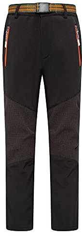 Echinodon Kinder Softshellhose Gefüttert Hose mit Reflektor Wasserabweisend Winddicht Jungen Mädchen Outdoorhose Herbst Winter Schwarz XL