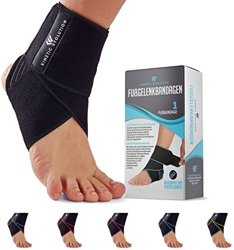 KINETIC EVOLUTION einstellbare Fußbandage bietet elastischen Knöchelschutz für Damen und Herren. Ideal für Sportarten wie Tennis und Laufen. Verstellbar, bequem und strapazierfähig. (Schwarz 1 Stück)