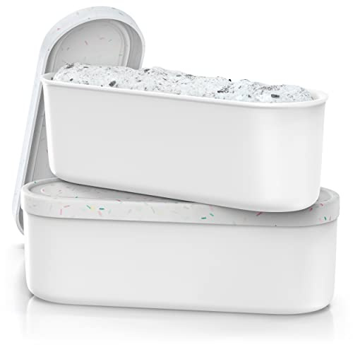 BALCI Ice Cream Containers 2 Quart Set of 2 - White With Sprinkles