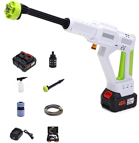 TQQEPOOL Pistola Alta Presión Sin Cable con Cañón Espuma,Limpiador Eléctrico Alta Potencia,Batería Propia,Boquilla 6 En 1,Cesta con Filtro para Impurezas (Color : Green, Size : 2 PCS)