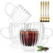 JNSMFC 250ML Double Wall Glass Coffee Mugs with Handle,Set of 4 Vertical Stripes Glass Coffee Cups with Spoon,Clear Ribbed Tea Cups, Insulated Glass Cups for Hot Cold Drinks,Cappuccino, Latte
