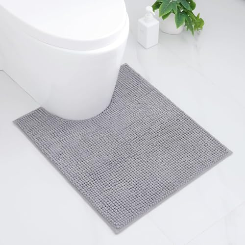 smiry Super Soft Toilet Mat, Extra Absorbent Chenille Mat for Toilet, Non Slip Fluffy Pedestal Mat, Machine-Washable Quick Dry Bath Rug Foot Mat, 50 x 60 cm, Grey