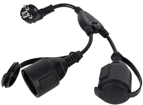 Verlängerungskabel Außen mit 2 Schuko Steckdosen: IP44 Wasserdicht Stromkabel Verlängerung - Steckdosenverteiler Außen, Doppelstecker für Zuhause Büro Außenbereich