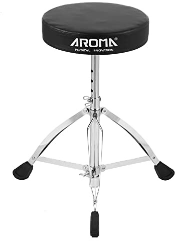 DIERI Universal Drum Throne Round Padded Drum Seat Stool Double-braced Stainless Steel Legs Anti-slip 5 Levels Adjustable Height for Adult Drummers