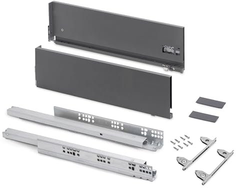 Emuca - Kit cajón para cocina o baño con regulación 3D, altura 178mm, profundidad 500mm, 40 Kg, cierre suave, tableros no incluidos, Acero, Gris antracita