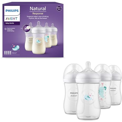 Philips Avent Natural Response Baby Gift Set, 4 Natural Response Baby Bottles 260 ml with T3 (1 m+ Teats), SCY903/61