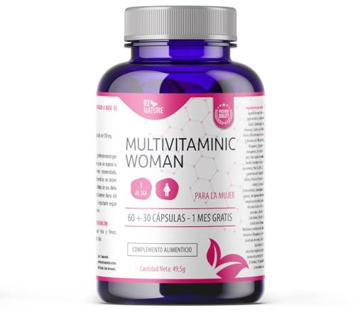 Multivitamínico Mujer Vitaminas C D3 E Ácido Fólico Minerales Hierro Zinc - 90 Cápsulas - Energía Vitalidad Inmunidad - Salud Hormonal - Soporte Óseo - Reducción Fatiga - Suplemento Diario | D2 Nature