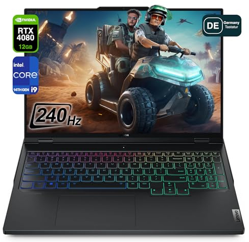 Lenovo Legion Pro 7i Gaming Laptop, Intel Core i9-14900HX, 32 GB DDR5 RAM, 2 TB PCIe SSD, 16 WQXGA, NVIDIA GeForce RTX 4080, RGB QWERTZ Keyboard, Windows 11 Pro, Black