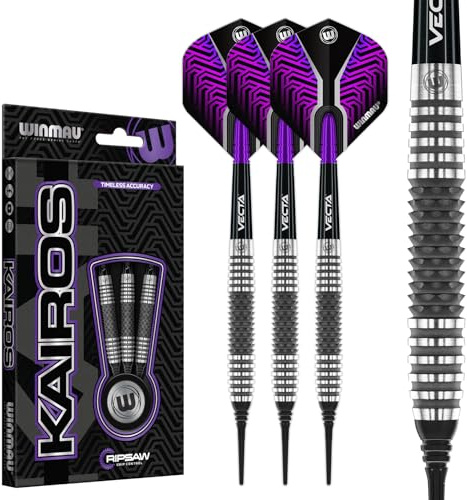 WINMAU Darts Kairos 18g Fat/ 20g Full vikt Mjuk spets 90% Professionell Tungsten Dartset med Dartflyg och Dartskaft