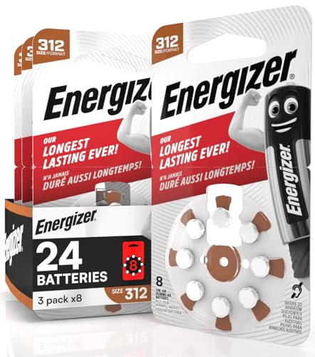 24 Batterie Acustiche Energizer per Apparecchi Acustici Auricolari Misura 312 Marrone Senza Mercurio - 3 Confezioni da 8 Pile