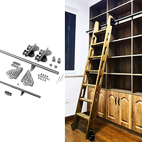Kit di ferramenta a scala, tubo tondo retrattile in acciaio al carbonio con ruote a rulli per pavimento + guida di prolunga, 1 m - 6 m