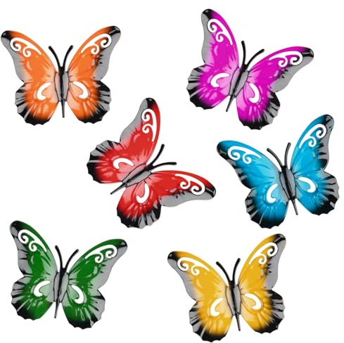 6 Pcs Metal Butterfly Garden Ornament Outdoor,Wall Art Decor Butterfly | Wall Ornaments Outdoor Indoor, for Hanging Wall Garden Fences Yard Sheds, 6 Colored