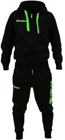 Perseo Sport Tuta Uomo Cotone Felpato Cappuccio Modello PSLF33-21 (IT, Testo, M, Regular, Regular, Nero/Verde Fluo)