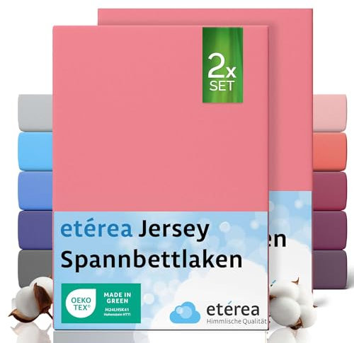 etérea Jersey 2er Set Spannbettlaken 200x220cm Rosa bis 25 cm Höhe - 100% Baumwolle Spannbetttuch Oekotex - Bed Sheets mit Rundumgummi - Doppelpack Bettlaken 200x220 cm - Rose