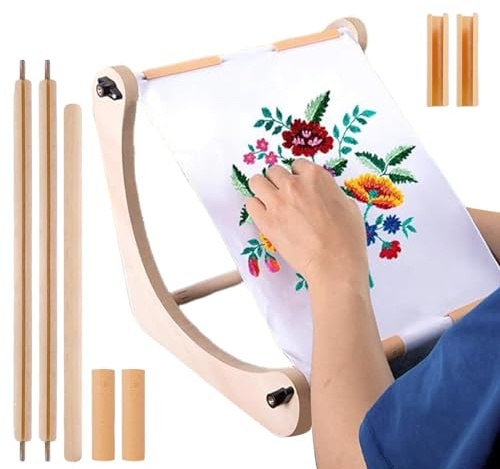 Support pour Cadre à Broder, Cadre à Broder en Bois Réglable, Fournitures de Couture pour Présentation sur Tables Chaises Lits Canapés Travaux d'Aiguille Crochet Tapisserie Voyage Maison