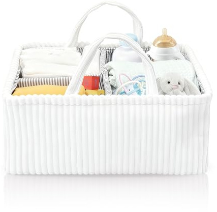 lelewangluo Wickeltisch Organizer, Babyblöja Caddy Korga, Blöjväska Organizer med Fack & Handtag, Rep Blöjkorga Organizer för Babyfester och Presenter (Vit)