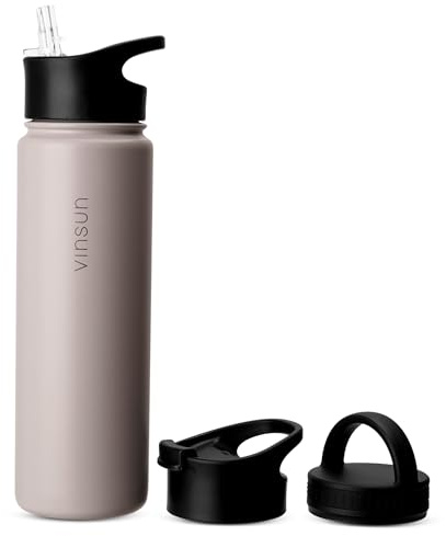 Vinsun Borraccia Termica 750ml in Acciaio Inox, Borraccia con Cannuccia - 3 Coperchi - Senza BPA, Senza Perdite - Bottiglia Termica Sport, Campeggio