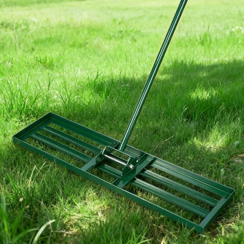SogesGame Rastrillo de nivelación de césped con mango ajustable de 200 cm, rastrillo grande para césped, jardín, campo de golf, rastrillo de césped, 106 x 25 x 200 cm