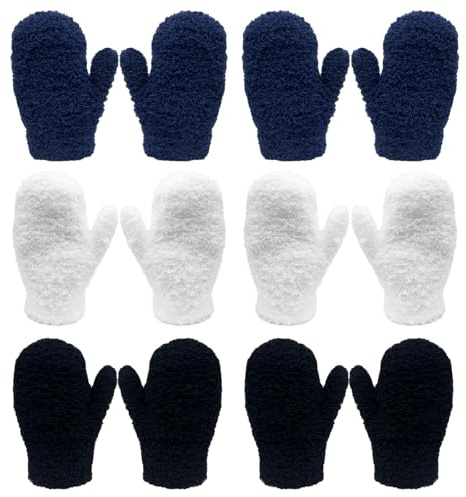 GYIOFAI 6 Pares Guantes de Punto Elásticos de Invierno para Niño, Manoplas de Punto para Niños Pequeños, Manoplas Suave para Bebé, Guantes Térmicos de Invierno para Niños y Niñas de 1 a 4 años