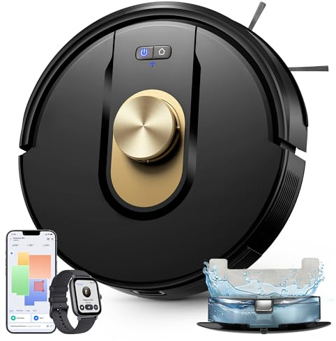 Vexilar Robot Aspirapolvere Lavapavimenti con Mappatura 8000Pa, 2.5 Ore, Silenzioso W9 Aspirapolvere Robot Lavapavimenti Potente Laser per Pavimenti/Tappeti/Peli,Controllo Vocale/APP/Telecomando