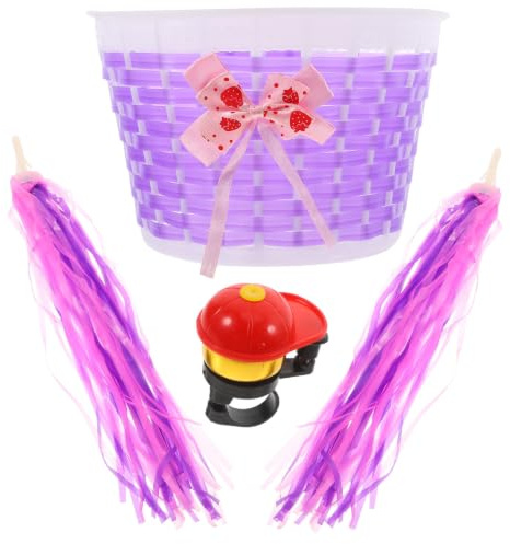 TEMPNAP Set 4pezzi Cesto Intrecciato per Manubrio Bicicletta e Scooter in Plastico Campanello e Stelle Filanti Decorativi per Colore Casuale