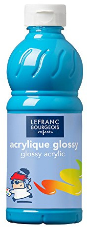 Lefranc Bourgeois 188147 glansig barn – akrylfärg, klar att använda flytande akrylfärg, glänsande och vattentät, perfekt på papper, kartong, trä, gips, metall, plast, 500 ml flaska – turkosblå