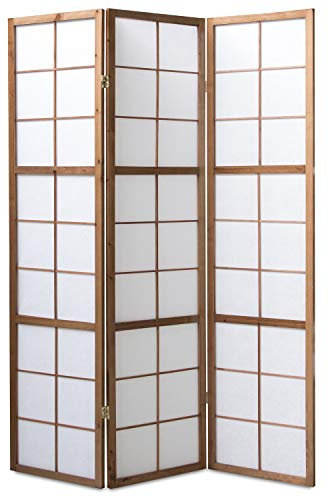 Paravent Japonais Shoji en Bois Brun de 3 pans L132 x H175 x P2 cm -PEGANE-