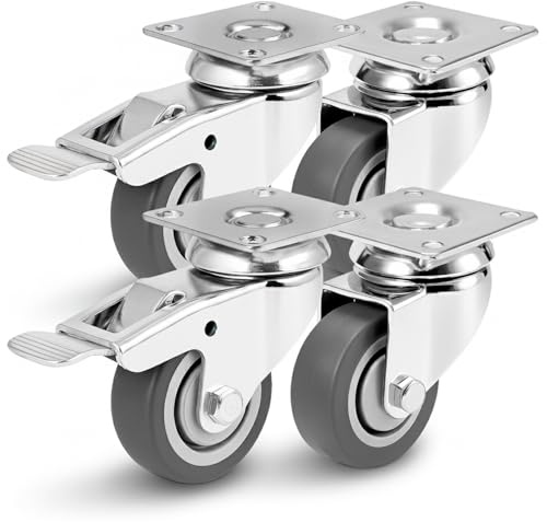 PRIOstahl Möbelrollen Transportrollen mit Bremse - 50mm Rollen für Möbel 4 Rollen Set - bis zu 160Kg Spurlos abrollend - Lenkrollen Gummi f Palettenmöbel Transportroller oder Transportboxen Rollbrett
