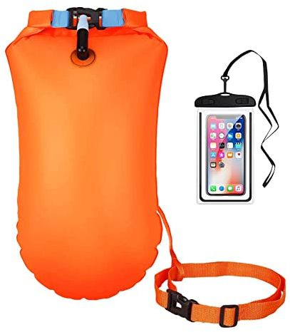 Schwimmboje mit Trockensack 20L,Schwimmboje Triathlon,Triathlon Rettungsboje,Aufblasbare Schwimmboje für Schwimmer und Triathleten im Freien,Gut Sichtbarer Schwimmboje.