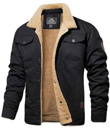 MAGCOMSEN Men's Winter Jacket Casual Warm Military Thermal Coats Fleece Lined Tactical Coat Work Bomber Cargo Outerwear Jackets,Black,S