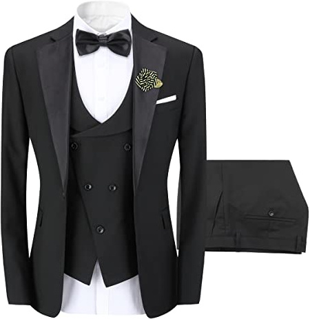 Sliktaa Homme Costume 3 Pièces Slim Fit Un Bouton Mariage et Dîner,Noir,S