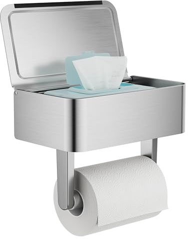 WZKALY Toilet Paper Holder, Stainless Steel Wall Mount Bathroom Organizer with Shelf, Flushable Wipes Dispenser Storage Fits Any Bathroom and Hide Your Wet Wipes, Regular Roll (nickel)