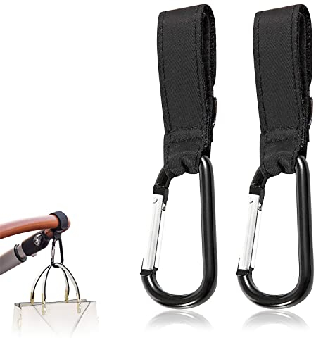 2 Stück Kinderwagen Haken,Kinderwagenhaken Taschenhaken,Karabinerhaken für Handtaschen,zum Befestigen am Kinderwagen Universale Passform(Schwarz)
