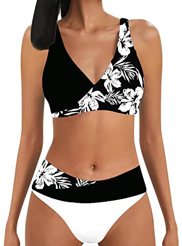 Haut De Maillot De Bain Femme, Festonné Col V Bikini Set Tribal Print Dos Nu Bikini Bas Froncé Bikini Sexy Sexy Maillot De Bain Gainant Haut De Maillot De Bain Femme
