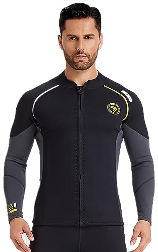 Top muta in neoprene da 3 mm con cerniera - Giacca subacquea a manica lunga da uomo per nuoto, snorkeling, immersione e surf
