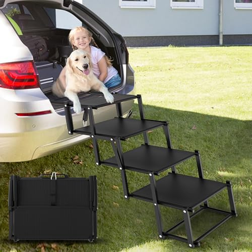 PetRuna Extra Wide 20 Dog Stairs for Large Dogs, Dog Steps for Car 4 Steps