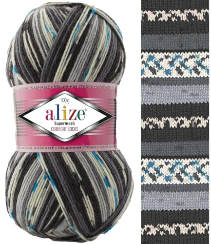 Sock Yarn 100 g Superwash Comfort Sock Wool 420 m 75% SW Wool - 25% Polyamide Hand Knitting Yarn Multicoloured Sweater Vest Cardigan Blouse Scarve Hat Beanie Bootie Mitten Beret (7650)