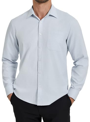 HISDERN Mens Grey Formal Dress Shirt Long Sleeve Shirts for Men Casual Regular Fit 5XL