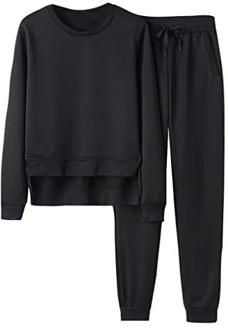 TDEOK Tuta da jogging da donna – Pigiama lungo da ragazza, tuta da ginnastica primaverile, tuta sportiva Nicki, senza cappuccio, tuta da casa, 2 pezzi, per il tempo libero, felpa a maniche lunghe, in