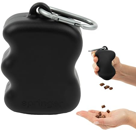 Springer Dog Treat Pouch for Effort-Free Squeeze Dispensing - Easy-fill, Food-Grade Silicone Treat Pouches for Pet Training - Includes Carabiner-Black