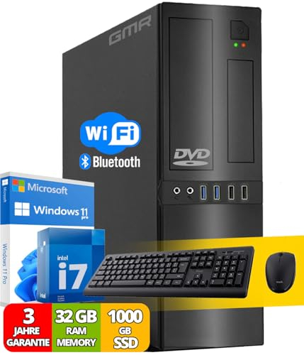 GMR Ultra Smart Mini i7 Office PC - Business Office Computer | 3 Jahre Garantie | 16 GB RAM | 512GB SSD | USB 3 | Windows 11 Prof | WiFi-Bluetooth
