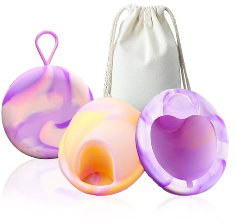 Menstruationsscheibe Set, 2 Periodenscheiben der Größe S+L und Aufbewahrungstaschen, Auslaufsichere Menstruationsscheibe aus Silikon, Wiederverwendbare Periodenscheibe für Frauen