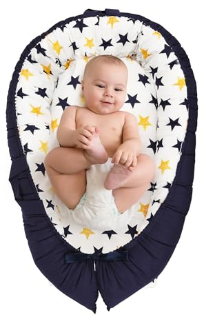 Babilo Newborn Baby Nest Pod Lounger with 100% Cotton, Washable, Safe & Breathable Fabric – Comfortable Portable Bed for 0-12 Months – Unisex, Ideal for Home, Travel & Baby Essential Gift (Navy)