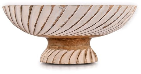 Indus Lifespace Frutero de madera de mango, cuenco de pedestal para decoración de mesa, para encimera de cocina, cuenco de frutas secas (30,48 cm x 30,48 cm x 12,06 cm)