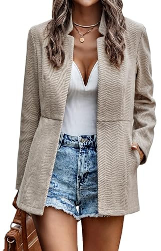 Jhsnjnr Vestes ouvertes sur le devant pour femme, style décontracté, pour affaires, bureau, cardigan, blazers, manches longues, col montant, manteaux d'extérieur, abricot, XL
