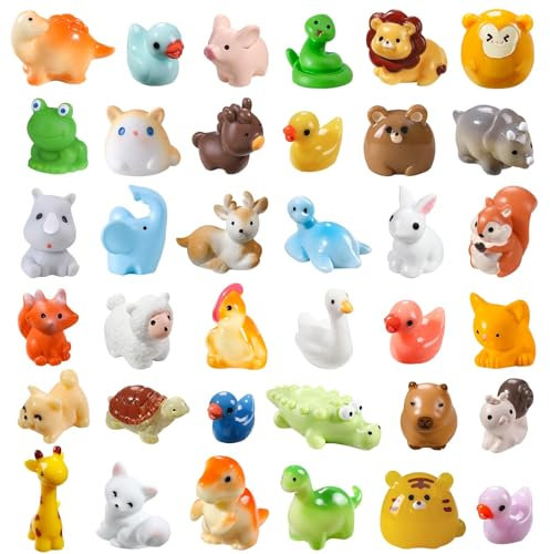 JOLCEEY 40pcs Mini Resin Animals, 40 Styles Tiny Resin Animals Miniature Little Small Animal Figures Bulk for Micro Fairy Garden Landscape Accessories Dollhouse Hide Crafts Aquarium Decor